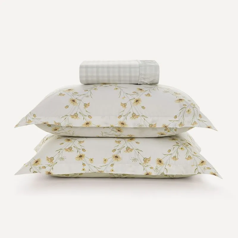  Lençol Queen com Elástico e Fronhas 200 Fios Florata