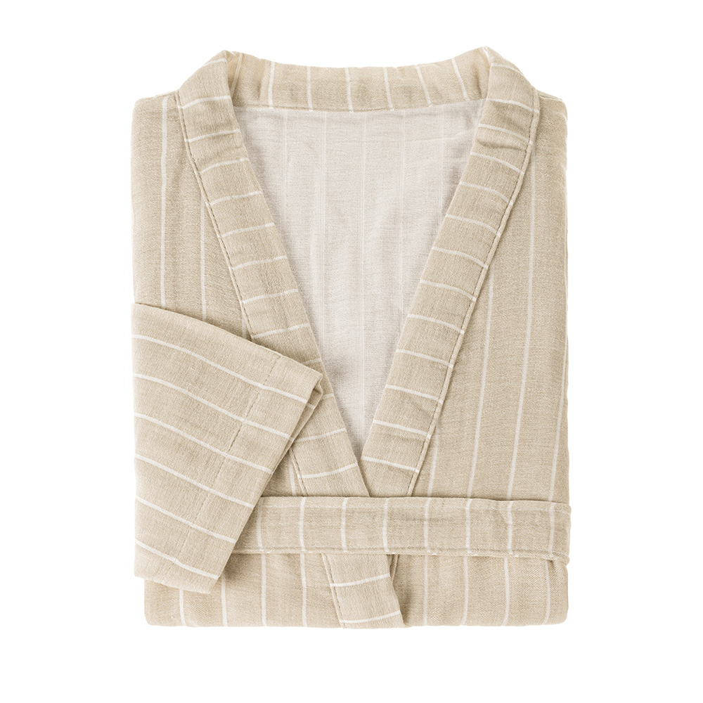 Roupão Fio Cardado Lino Branco/Bege