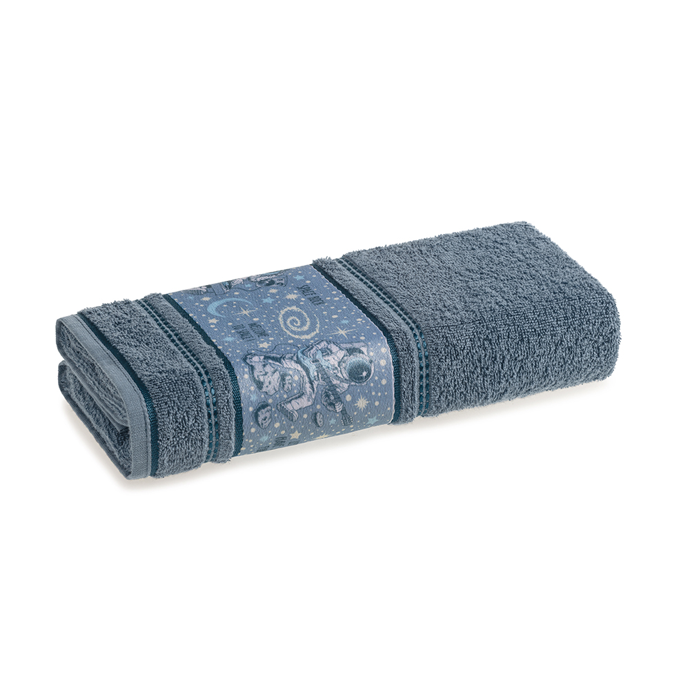 Toalha de Banho Infantil Fio Cardado Espacial Azul Sereno