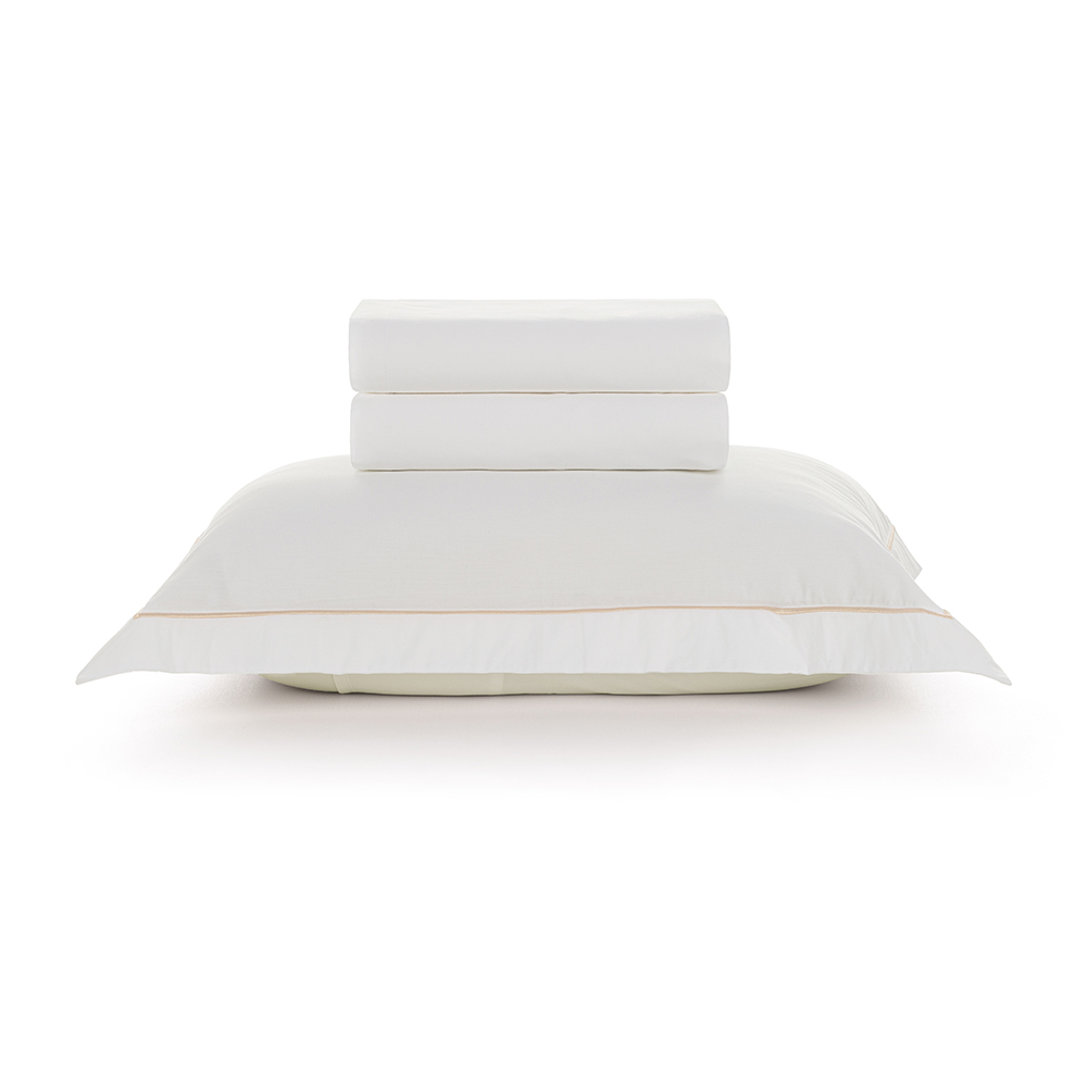  Jogo de Cama Casal 200 Fios 100% Algodão Deliz Branco/Rosa