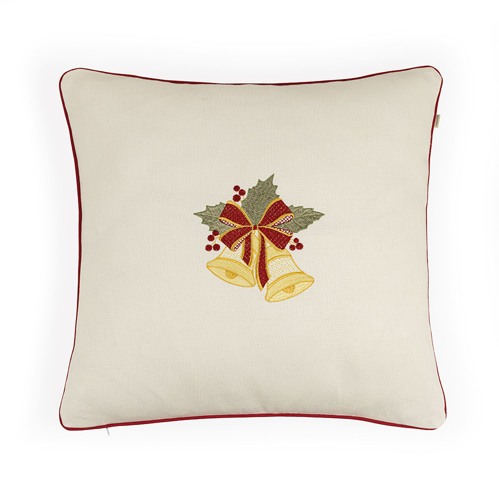 Almofada Quadrada com Bordado 100% Algodão Sinos