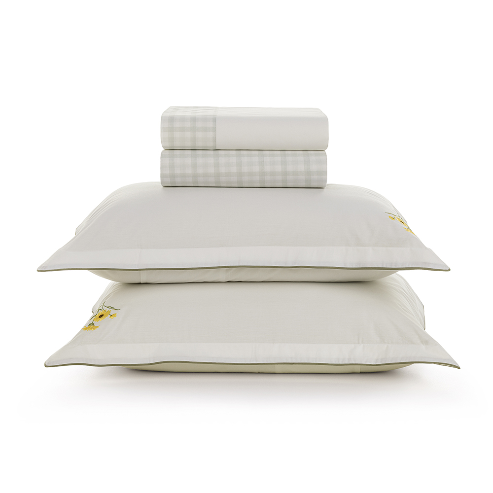  Jogo de Cama Casal 200 Fios 100% Algodão Florata Branco