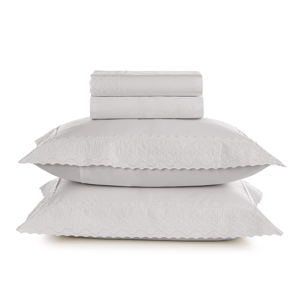 Jogo de Cama King 200 Fios Bordado Antônia Branco/Branco