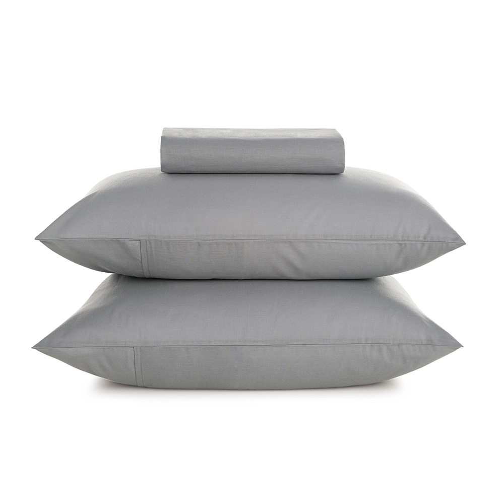 Lençol Queen com Elástico e Fronhas 100% Algodão Matiza Cinza Lunar