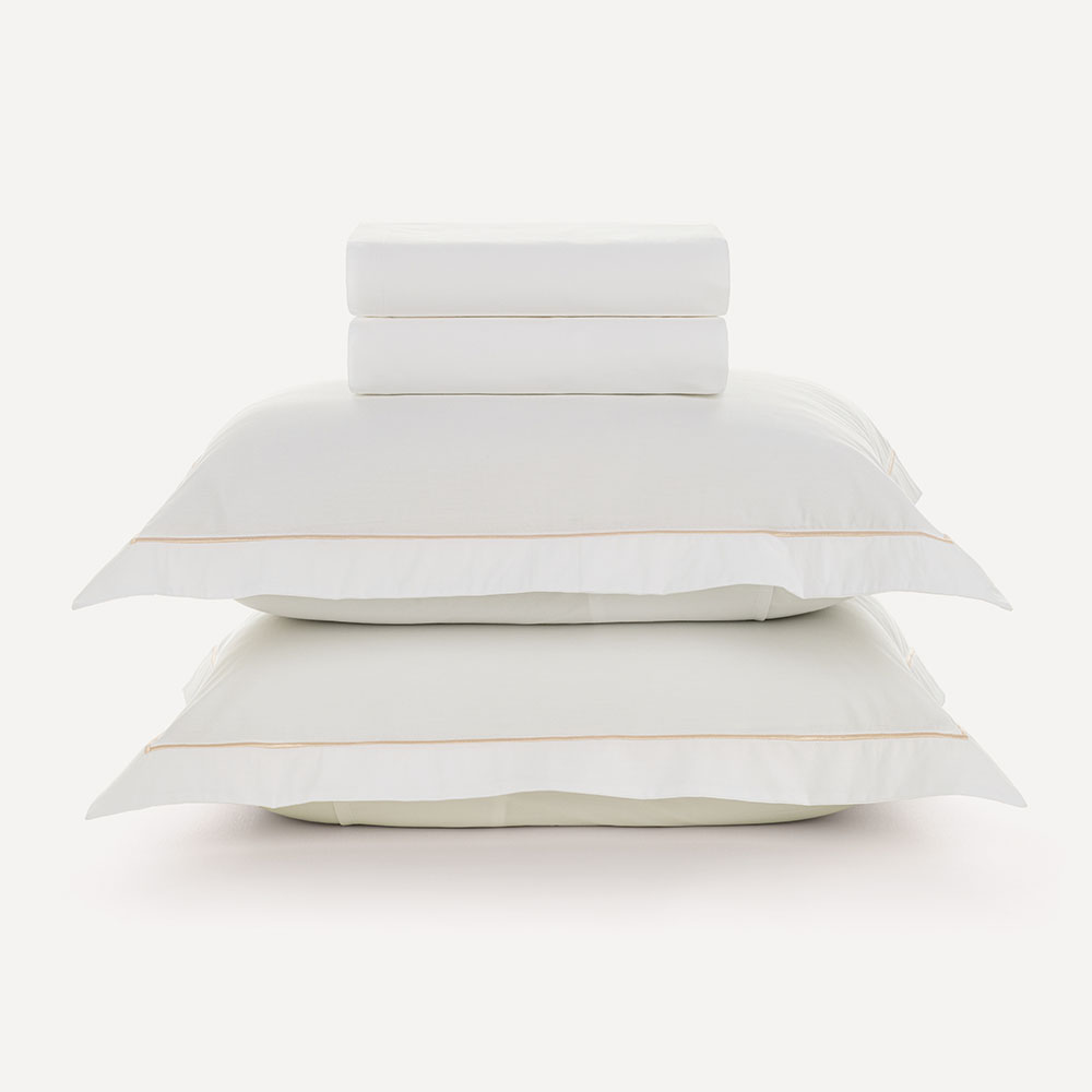 Jogo de Cama Casal 200 Fios 100% Algodão Deliz Branco/Rosa